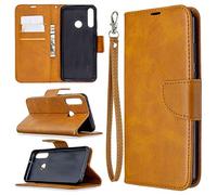 SATURCASE Coque pour Huawei Y6p, Luxe PU Cuir Magnétique Flip Portefeuille Support Porte-Carte Dragonne Protecteur Housse Étui pour Huawei Y6p (YZ-Jaune)