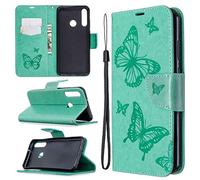 SATURCASE Coque pour Huawei Y6p, Papillon Gaufrage PU Cuir Magnétique Flip Portefeuille Support Porte-Carte Dragonne Protecteur Housse Étui pour Huawei Y6p (LD-Vert)