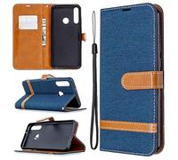 SATURCASE Coque pour Huawei Y6p, Premium Jeans PU Cuir Magnétique Flip Portefeuille Support Porte-Carte Dragonne Protecteur Housse Étui pour Huawei Y6p (Je-Bleu Marin)