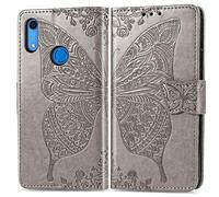 SATURCASE Coque pour Huawei Y6S (2019), Papillon Fleur PU Cuir Magnétique Flip Portefeuille Support Porte-Carte Protecteur Dragonne Housse Étui pour Huawei Y6S (2019) (HF-Gris)