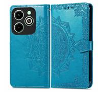 SATURCASE Coque pour Infinix Hot 40i, Mandala Gaufrage PU Cuir Magnétique Flip Portefeuille Support Porte-carte Protecteur Housse Étui avec Dragonne pour Infinix Hot 40i (MA-Bleu)