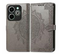 SATURCASE Coque pour Infinix Hot 40i, Mandala Gaufrage PU Cuir Magnétique Flip Portefeuille Support Porte-carte Protecteur Housse Étui avec Dragonne pour Infinix Hot 40i (MA-Gris)