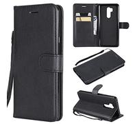 SATURCASE Coque pour LG G7 ThinQ, Classique PU Cuir Magnétique Flip Portefeuille Support Porte-carte Protecteur Housse Étui avec Dragonne pour LG G7 ThinQ (XD-Noir)