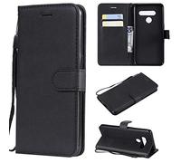 SATURCASE Coque pour LG V50 ThinQ, Classique PU Cuir Magnétique Flip Portefeuille Support Porte-Carte Protecteur Housse Étui avec Dragonne pour LG V50 ThinQ (XD-Noir)
