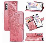 SATURCASE Coque pour LG Velvet, Papillon Fleur PU Cuir Magnétique Flip Portefeuille Support Porte-Carte Protecteur Dragonne Housse Étui pour LG Velvet (HF-Rose)