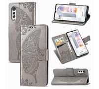 SATURCASE Coque pour LG Velvet, Papillon Fleur PU Cuir Magnétique Flip Portefeuille Support Porte-Carte Protecteur Dragonne Housse Étui pour LG Velvet (HF-Gris)