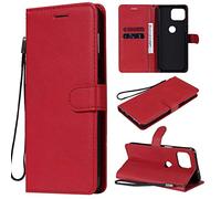 SATURCASE Coque pour Motorola Moto G 5G Plus, Classique PU Cuir Magnétique Flip Portefeuille Support Porte-Carte Protecteur Housse Étui avec Dragonne pour Motorola Moto G 5G Plus (XD-Rouge)
