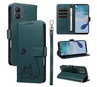 SATURCASE Coque pour Motorola Moto G13 G23 G53, Chat Mignon PU Cuir Magnétique Flip Portefeuille Support Porte-Carte Dragonne Protecteur Housse Étui pour Motorola Moto G13 G23 G53 (ZC-Vert foncé)