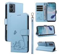 SATURCASE Coque pour Motorola Moto G13 G23 G53, Chat Mignon PU Cuir Magnétique Flip Portefeuille Support Porte-Carte Dragonne Protecteur Housse Étui pour Motorola Moto G13 G23 G53 (ZC-Bleu)