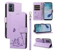 SATURCASE Coque pour Motorola Moto G13 G23 G53, Chat Mignon PU Cuir Magnétique Flip Portefeuille Support Porte-Carte Dragonne Protecteur Housse Étui pour Motorola Moto G13 G23 G53 (ZC-Violet)