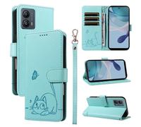 SATURCASE Coque pour Motorola Moto G13 G23 G53, Chat Mignon PU Cuir Magnétique Flip Portefeuille Support Porte-Carte Dragonne Protecteur Housse Étui pour Motorola Moto G13 G23 G53 (ZC-Vert)