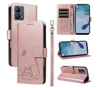 SATURCASE Coque pour Motorola Moto G13 G23 G53, Chat Mignon PU Cuir Magnétique Flip Portefeuille Support Porte-Carte Dragonne Protecteur Housse Étui pour Motorola Moto G13 G23 G53 (ZC-Or rose)