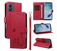 SATURCASE Coque pour Motorola Moto G13 G23 G53, Chat Mignon PU Cuir Magnétique Flip Portefeuille Support Porte-Carte Dragonne Protecteur Housse Étui pour Motorola Moto G13 G23 G53 (ZC-Rouge)