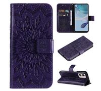 SATURCASE Coque pour Motorola Moto G13 G23 G53, Fleur du Soleil Gaufrage PU Cuir Magnétique Flip Portefeuille Support Porte-carte Protecteur Housse Étui avec Dragonne pour Motorola Moto G13 G23 G53 (T