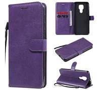 SATURCASE Coque pour Motorola Moto G9 Play, Classique PU Cuir Magnétique Flip Portefeuille Support Porte-Carte Protecteur Housse Étui avec Dragonne pour Motorola Moto G9 Play (XD-Violet)