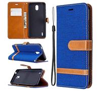 SATURCASE Coque pour Nokia 1.3, Premium Jeans PU Cuir Magnétique Flip Portefeuille Support Porte-Carte Dragonne Protecteur Housse Étui pour Nokia 1.3 (Je-Bleu)