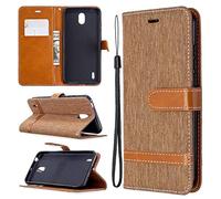 SATURCASE Coque pour Nokia 1.3, Premium Jeans PU Cuir Magnétique Flip Portefeuille Support Porte-Carte Dragonne Protecteur Housse Étui pour Nokia 1.3 (Je-Marron)