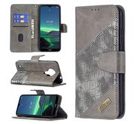 SATURCASE Coque pour Nokia 1.4, Style Crocodile PU Cuir Magnétique Flip Portefeuille Support Porte-Carte Protecteur Housse Étui pour Nokia 1.4 (PS-Gris)