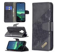 SATURCASE Coque pour Nokia 1.4, Style Crocodile PU Cuir Magnétique Flip Portefeuille Support Porte-Carte Protecteur Housse Étui pour Nokia 1.4 (PS-Noir)