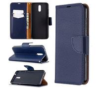 SATURCASE Coque pour Nokia 2.3, Litchi PU Cuir Magnétique Flip Portefeuille Support Porte-Carte Dragonne Protecteur Housse Étui pour Nokia 2.3 (LZ-Bleu)