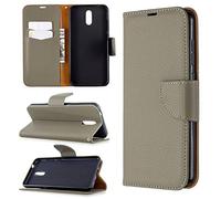 SATURCASE Coque pour Nokia 2.3, Litchi PU Cuir Magnétique Flip Portefeuille Support Porte-Carte Dragonne Protecteur Housse Étui pour Nokia 2.3 (LZ-Gris)