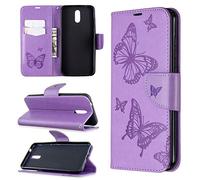 SATURCASE Coque pour Nokia 2.3, Papillon Gaufrage PU Cuir Magnétique Flip Portefeuille Support Porte-carte Dragonne Protecteur Housse Étui pour Nokia 2.3 (LD-Violet)