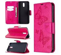SATURCASE Coque pour Nokia 2.3, Papillon Gaufrage PU Cuir Magnétique Flip Portefeuille Support Porte-Carte Dragonne Protecteur Housse Étui pour Nokia 2.3 (LD-Rose)