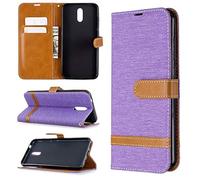 SATURCASE Coque pour Nokia 2.3, Premium Jeans PU Cuir Magnétique Flip Portefeuille Support Porte-Carte Dragonne Protecteur Housse Étui pour Nokia 2.3 (Je-Violet)