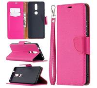 SATURCASE Coque pour Nokia 2.4, Litchi PU Cuir Magnétique Flip Portefeuille Support Porte-Carte Dragonne Protecteur Housse Étui pour Nokia 2.4 (LZ-Rose)