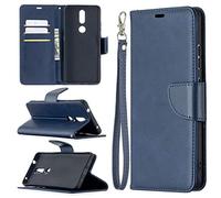SATURCASE Coque pour Nokia 2.4, Luxe PU Cuir Magnétique Flip Portefeuille Support Porte-Carte Dragonne Protecteur Housse Étui pour Nokia 2.4 (YZ-Bleu)