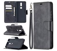SATURCASE Coque pour Nokia 2.4, Luxe PU Cuir Magnétique Flip Portefeuille Support Porte-Carte Dragonne Protecteur Housse Étui pour Nokia 2.4 (YZ-Noir)