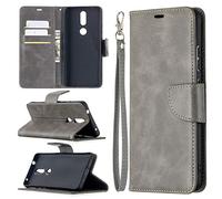 SATURCASE Coque pour Nokia 2.4, Luxe PU Cuir Magnétique Flip Portefeuille Support Porte-Carte Dragonne Protecteur Housse Étui pour Nokia 2.4 (YZ-Gris)