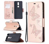SATURCASE Coque pour Nokia 2.4, Papillon Gaufrage PU Cuir Magnétique Flip Portefeuille Support Porte-Carte Dragonne Protecteur Housse Étui pour Nokia 2.4 (LD-Or)
