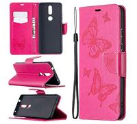 SATURCASE Coque pour Nokia 2.4, Papillon Gaufrage PU Cuir Magnétique Flip Portefeuille Support Porte-Carte Dragonne Protecteur Housse Étui pour Nokia 2.4 (LD-Rose)