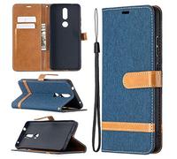 SATURCASE Coque pour Nokia 2.4, Premium Jeans PU Cuir Magnétique Flip Portefeuille Support Porte-Carte Dragonne Protecteur Housse Étui pour Nokia 2.4 (Je-Bleu Marin)