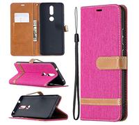 SATURCASE Coque pour Nokia 2.4, Premium Jeans PU Cuir Magnétique Flip Portefeuille Support Porte-Carte Dragonne Protecteur Housse Étui pour Nokia 2.4 (Je-Rose)