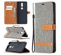 SATURCASE Coque pour Nokia 2.4, Premium Jeans PU Cuir Magnétique Flip Portefeuille Support Porte-Carte Dragonne Protecteur Housse Étui pour Nokia 2.4 (Je-Gris)