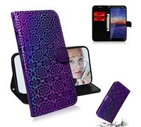 SATURCASE Coque pour Nokia 3.1, Unique Coloré PU Cuir Magnétique Flip Portefeuille Support Porte-Carte Protecteur Housse Étui avec Dragonne pour Nokia 3.1 (XC-Violet)