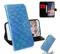 SATURCASE Coque pour Nokia 3.2, Unique Coloré PU Cuir Magnétique Flip Portefeuille Support Porte-Carte Protecteur Housse Étui avec Dragonne pour Nokia 3.2 (XC-Bleu)