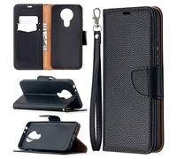 SATURCASE Coque pour Nokia 3.4, Litchi PU Cuir Magnétique Flip Portefeuille Support Porte-Carte Dragonne Protecteur Housse Étui pour Nokia 3.4 (LZ-Noir)