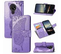 SATURCASE Coque pour Nokia 3.4, Papillon Fleur PU Cuir Magnétique Flip Portefeuille Support Porte-Carte Protecteur Dragonne Housse Étui pour Nokia 3.4 (HF-Lavande)