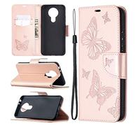 SATURCASE Coque pour Nokia 3.4, Papillon Gaufrage PU Cuir Magnétique Flip Portefeuille Support Porte-Carte Dragonne Protecteur Housse Étui pour Nokia 3.4 (LD-Or)