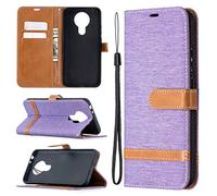 SATURCASE Coque pour Nokia 3.4, Premium Jeans PU Cuir Magnétique Flip Portefeuille Support Porte-Carte Dragonne Protecteur Housse Étui pour Nokia 3.4 (Je-Violet)
