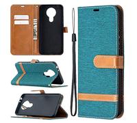 SATURCASE Coque pour Nokia 3.4, Premium Jeans PU Cuir Magnétique Flip Portefeuille Support Porte-Carte Dragonne Protecteur Housse Étui pour Nokia 3.4 (Je-Vert)