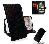 SATURCASE Coque pour Nokia 6.1, Unique Coloré PU Cuir Magnétique Flip Portefeuille Support Porte-carte Protecteur Housse Étui avec Dragonne pour Nokia 6.1 (XC-Noir)