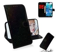 SATURCASE Coque pour Nokia 7.1, Unique Coloré PU Cuir Magnétique Flip Portefeuille Support Porte-Carte Protecteur Housse Étui avec Dragonne pour Nokia 7.1 (XC-Noir)