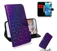 SATURCASE Coque pour Nokia 7.1, Unique Coloré PU Cuir Magnétique Flip Portefeuille Support Porte-Carte Protecteur Housse Étui avec Dragonne pour Nokia 7.1 (XC-Violet)