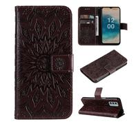 SATURCASE Coque pour Nokia G22, Fleur du Soleil Gaufrage PU Cuir Magnétique Flip Portefeuille Support Porte-carte Protecteur Housse Étui avec Dragonne pour Nokia G22 (TY-Marron)