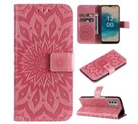 SATURCASE Coque pour Nokia G22, Fleur du Soleil Gaufrage PU Cuir Magnétique Flip Portefeuille Support Porte-carte Protecteur Housse Étui avec Dragonne pour Nokia G22 (TY-Pink)