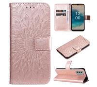SATURCASE Coque pour Nokia G22, Fleur du Soleil Gaufrage PU Cuir Magnétique Flip Portefeuille Support Porte-carte Protecteur Housse Étui avec Dragonne pour Nokia G22 (TY-Or Rose)